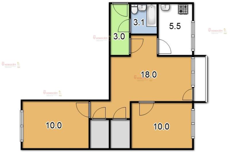 3-комнатная квартира, 56 м2
