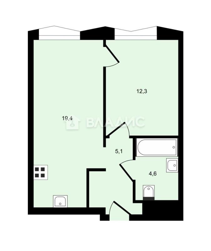 2-комнатная квартира, 41.4 м2