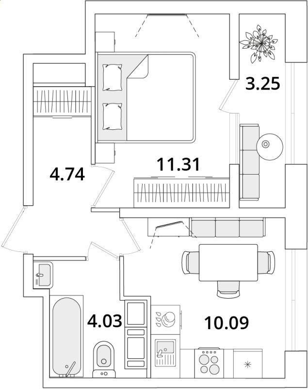1-комнатная квартира, 31.8 м2