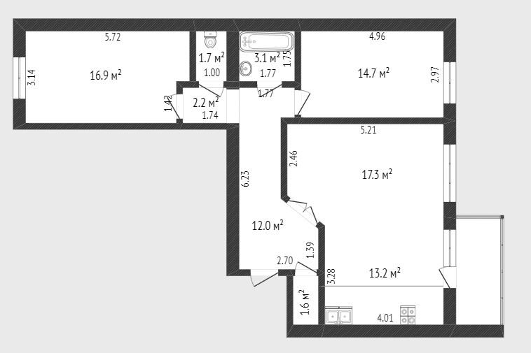 2-комнатная квартира, 82.7 м2