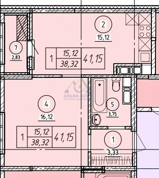 2-комн. квартира, 38.93 м², 6/12 этаж
