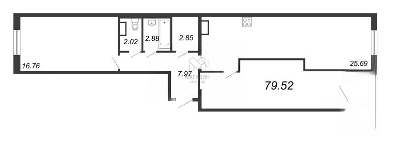 2-комнатная квартира, 79.5 м2