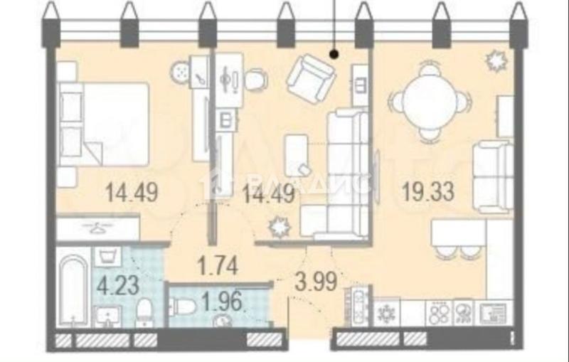 2-комнатная квартира, 65 м2