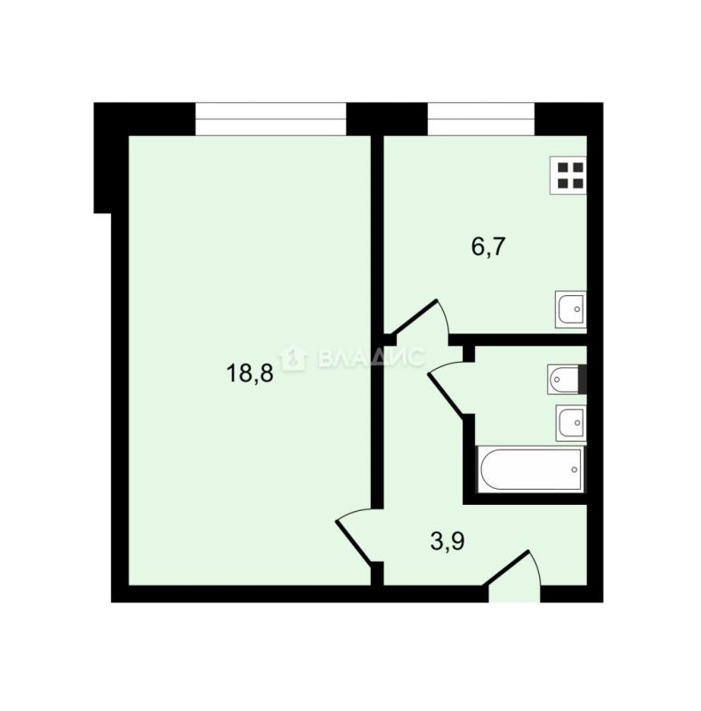 1-комнатная квартира, 32.4 м2