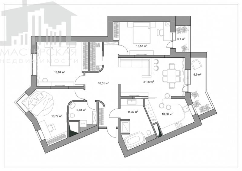 4-комнатная Квартира, 113 м2
