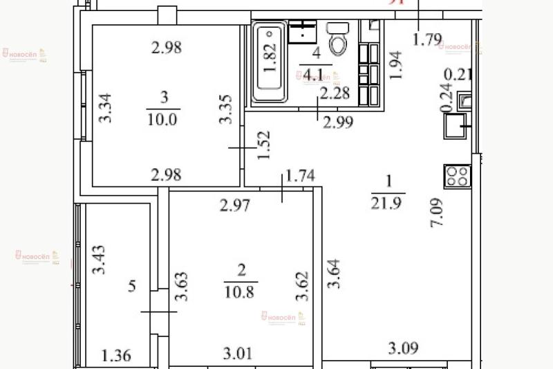 2-комн. квартира, 48 м², 6/26 этаж