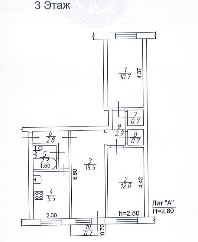 3-комнатная Квартира, 53.8 м2