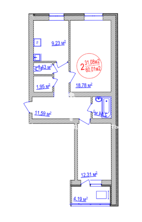 2-комнатная Квартира, 60.01 м2