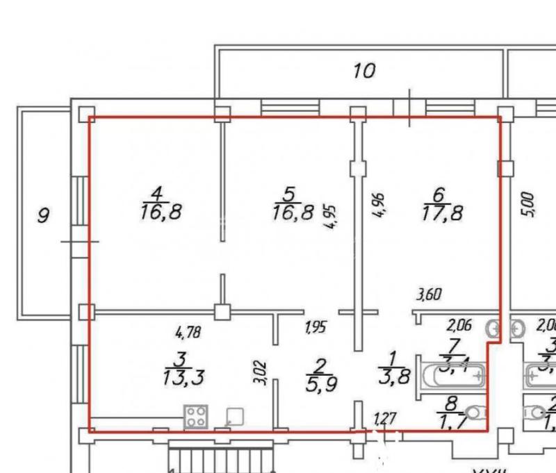 3-комн. квартира, 80 м², 3/10 этаж