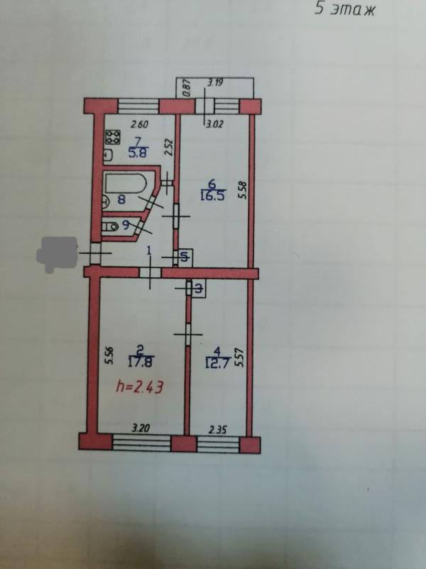 3-комн. квартира, 61 м², 5/5 этаж