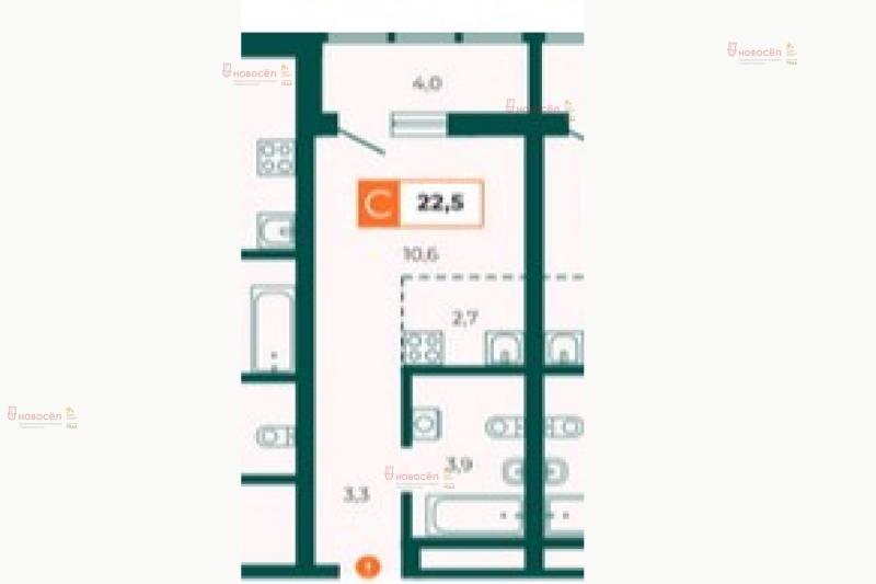 Квартира-Студия, 21 м², 22/26 этаж