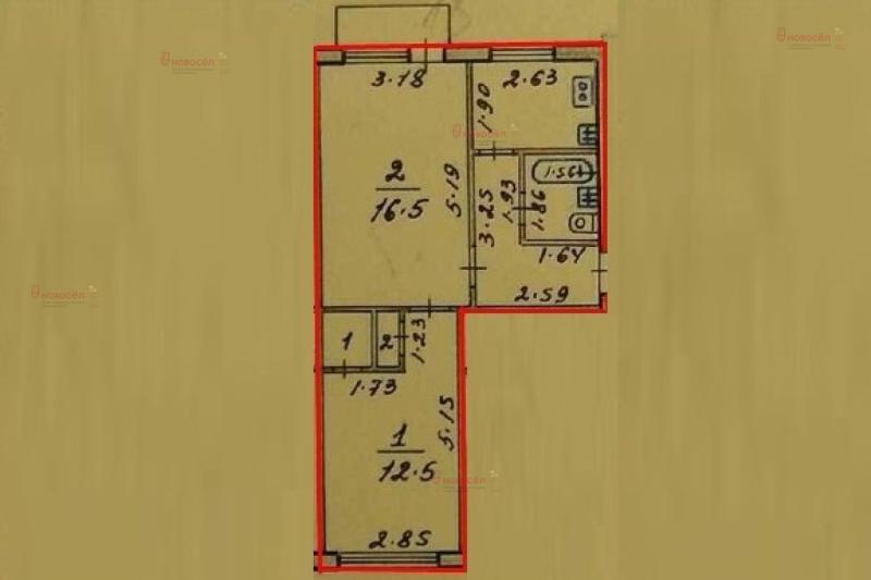 2-комн. квартира, 44 м², 3/5 этаж