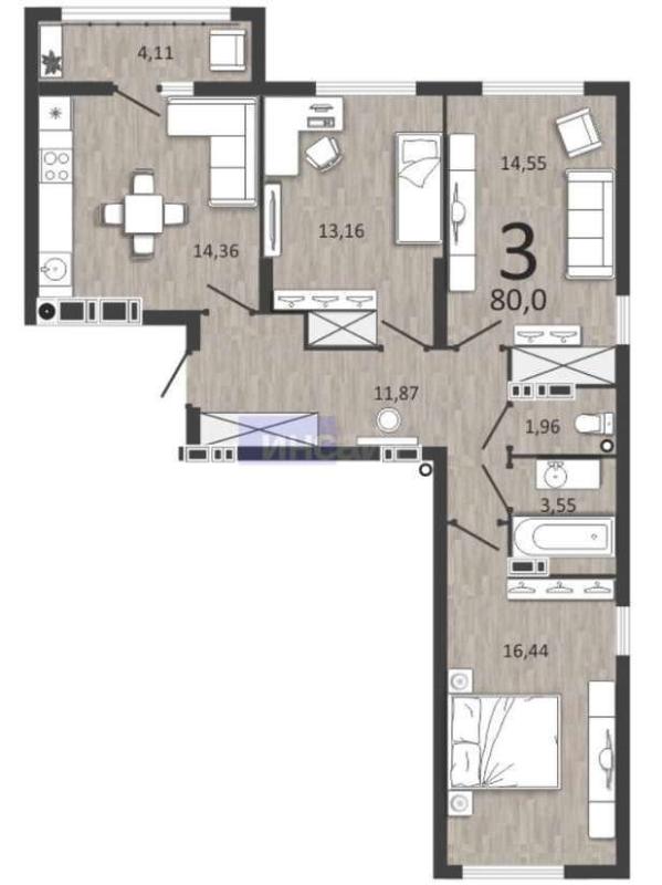 3-комнатная Квартира, 80 м2