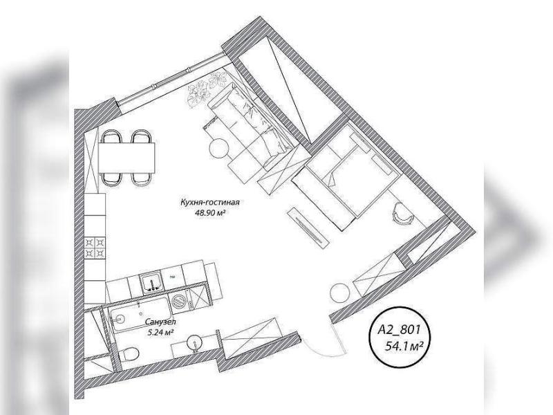 1-комн. квартира, 54.1 м², 8/10 этаж