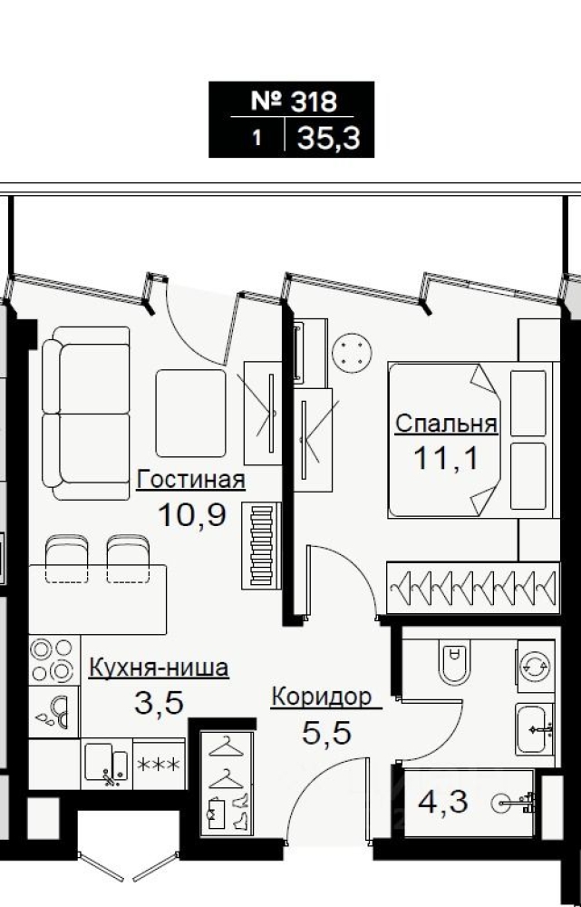 1-комн. квартира, 35 м², 14/15 этаж