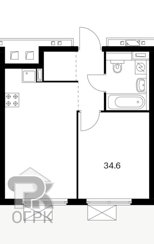 1-комнатная Квартира, 34.6 м2