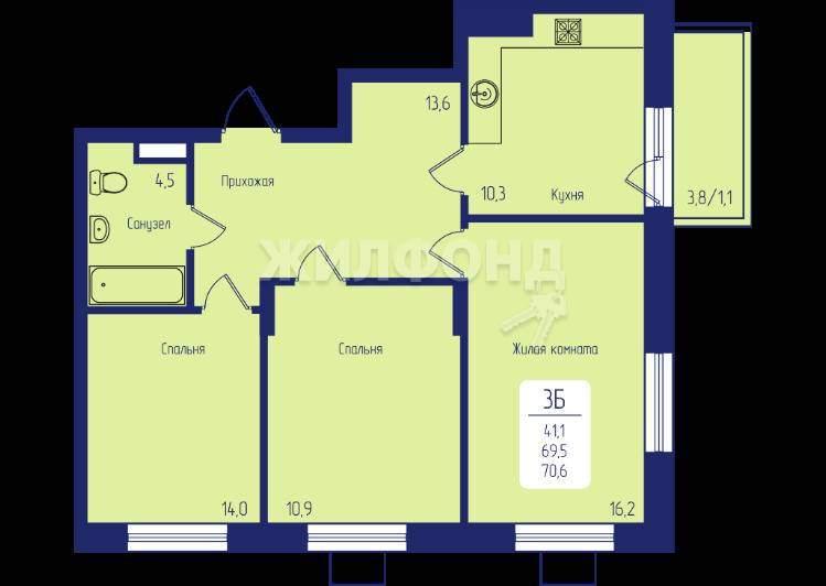 3-комнатная Квартира, 71 м2