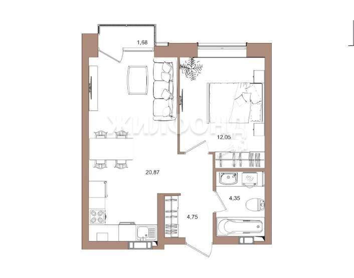 1-комнатная Квартира, 42 м2