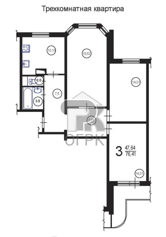 3-комнатная Квартира, 76.5 м2