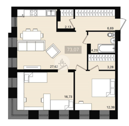 3-комнатная Квартира, 73.07 м2