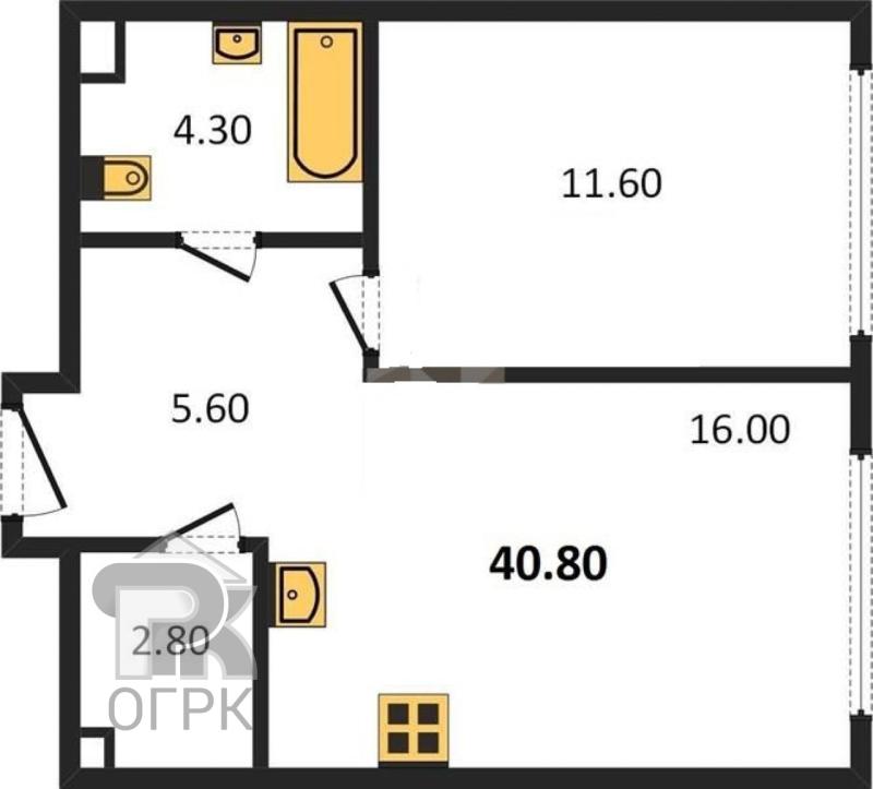 1-комнатная Квартира, 40.8 м2