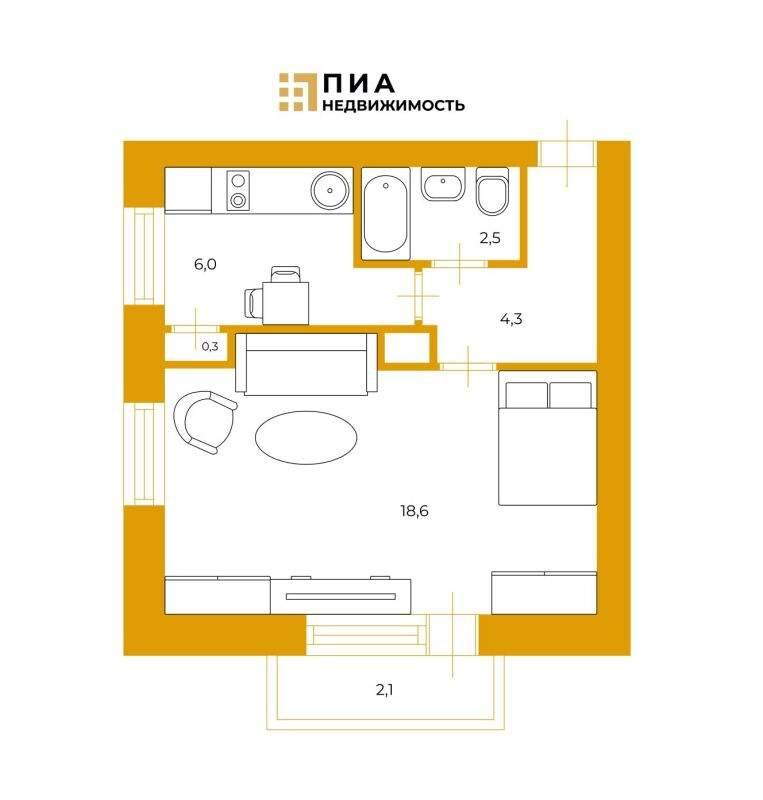 1-комнатная Квартира, 31.9 м2