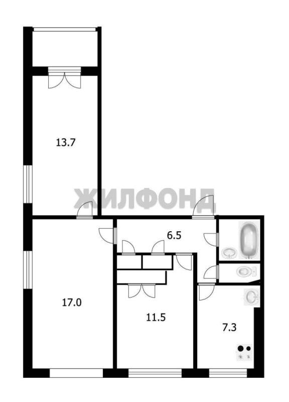 3-комнатная Квартира, 61.5 м2