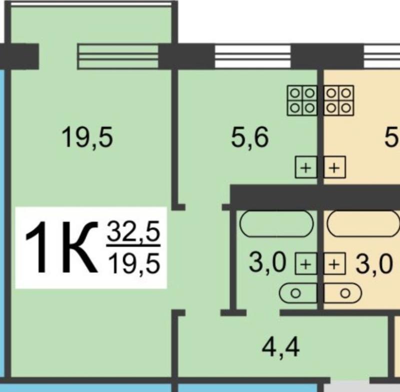1-комнатная Квартира, 32.5 м2