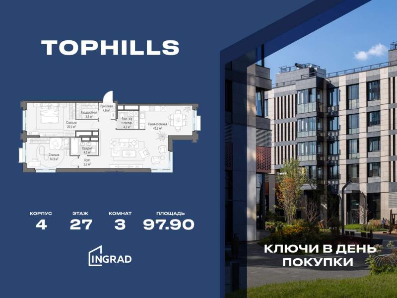 3-комнатная Квартира, 97.9 м2