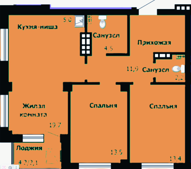 2-комн. квартира, 72.3 м², 20/24 этаж