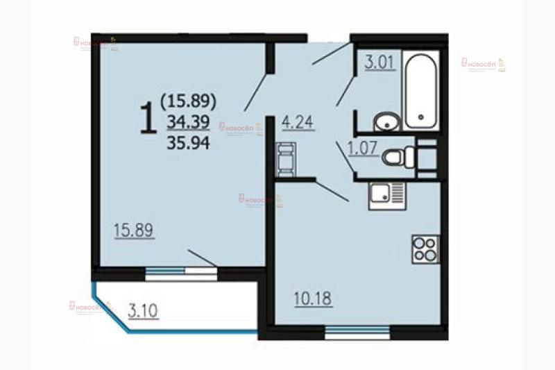 1-комн. квартира, 34.3 м², 3/18 этаж