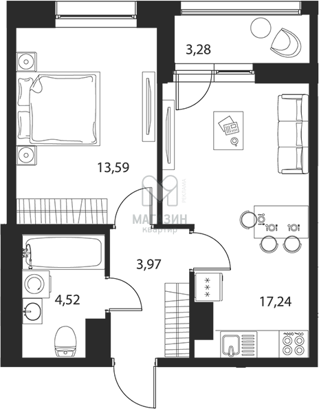 1-комн. квартира, 40.96 м², 7/12 этаж
