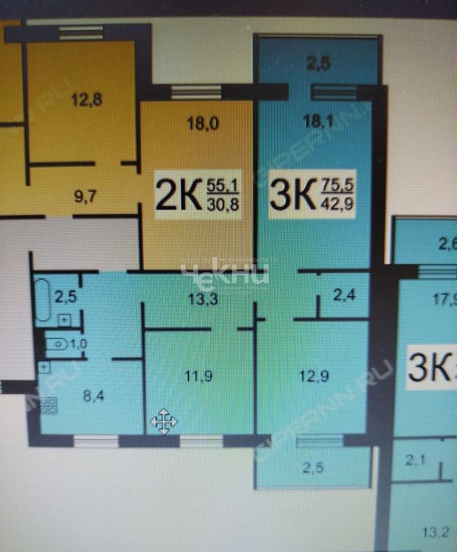 3-комн. квартира, 75.5 м², 9/9 этаж