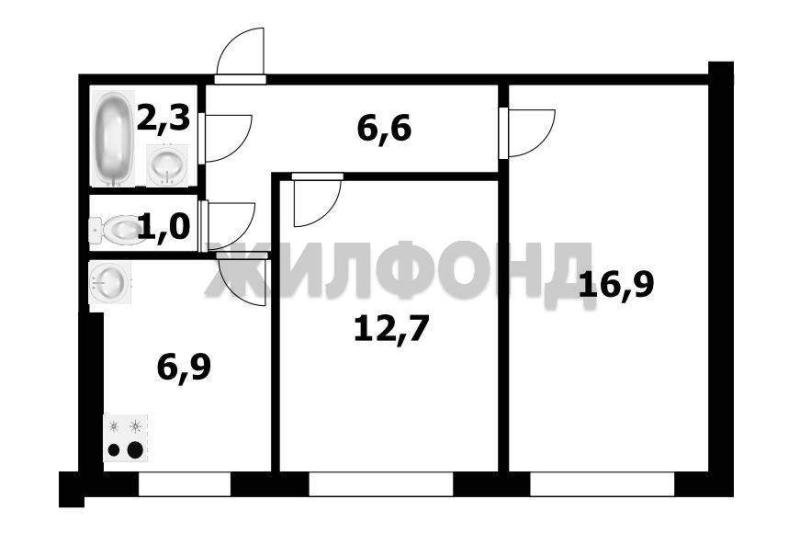2-комн. квартира, 46.4 м², 1/9 этаж