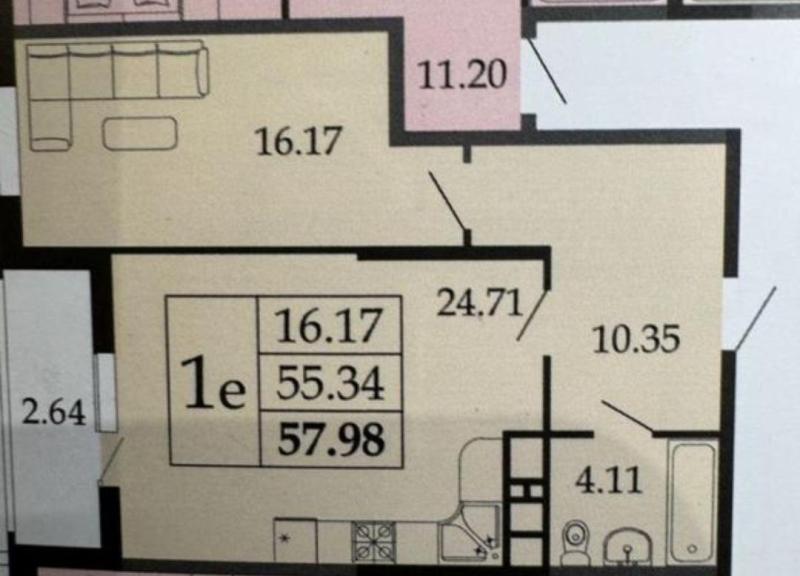 2-комн. квартира, 58 м², 9/16 этаж