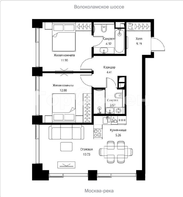2-комн. квартира, 70 м², 6/10 этаж