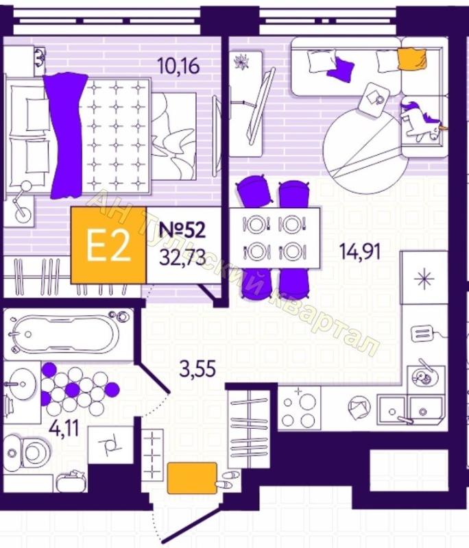 1-комн. квартира, 32 м², 4/11 этаж