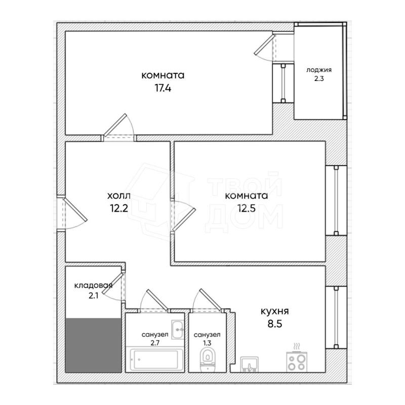 2-комн. квартира, 58 м², 3/5 этаж