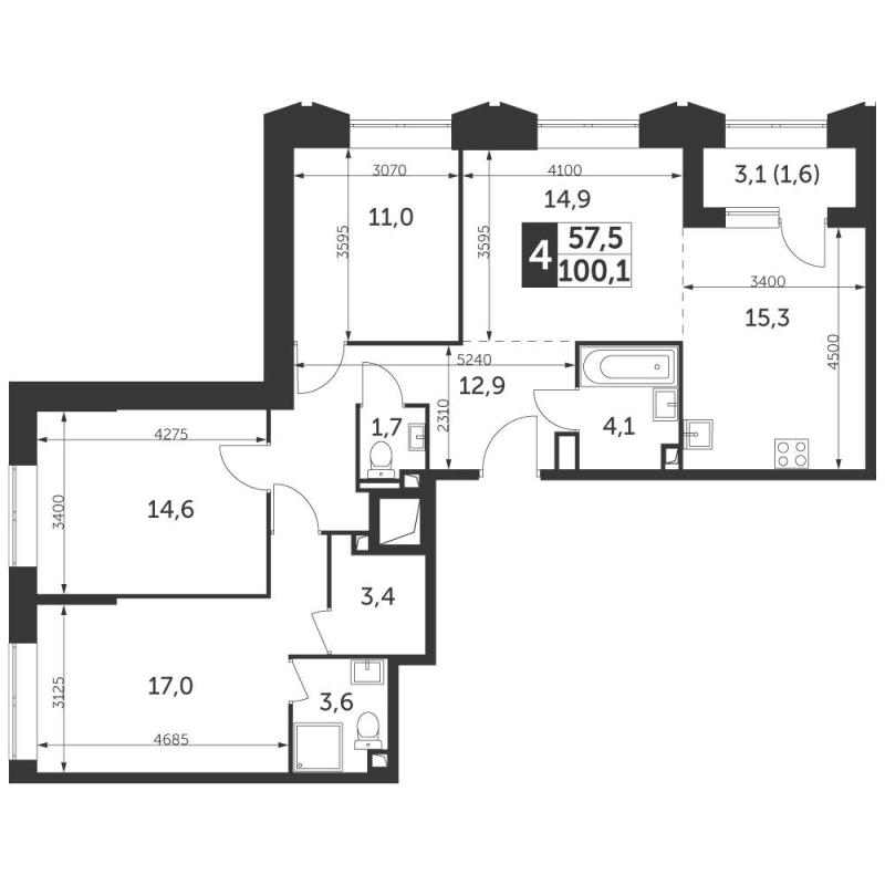 4-комн. квартира, 100 м², 27/37 этаж