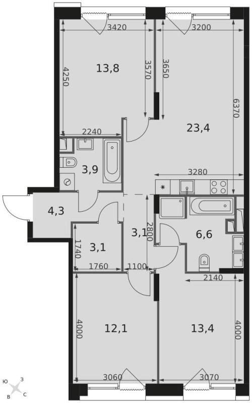 3-комн. квартира, 84 м², 10/17 этаж
