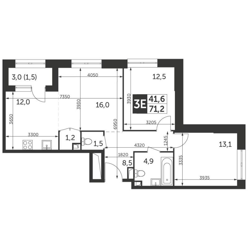 3-комн. квартира, 71 м², 20/28 этаж