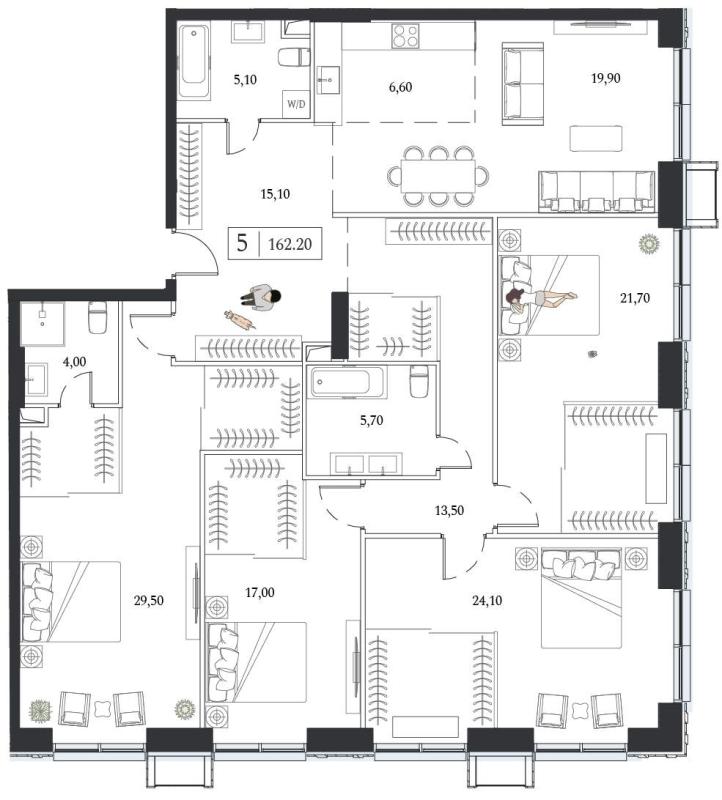 5-комн. квартира, 162 м², 20/24 этаж