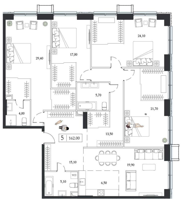 5-комн. квартира, 162 м², 18/24 этаж