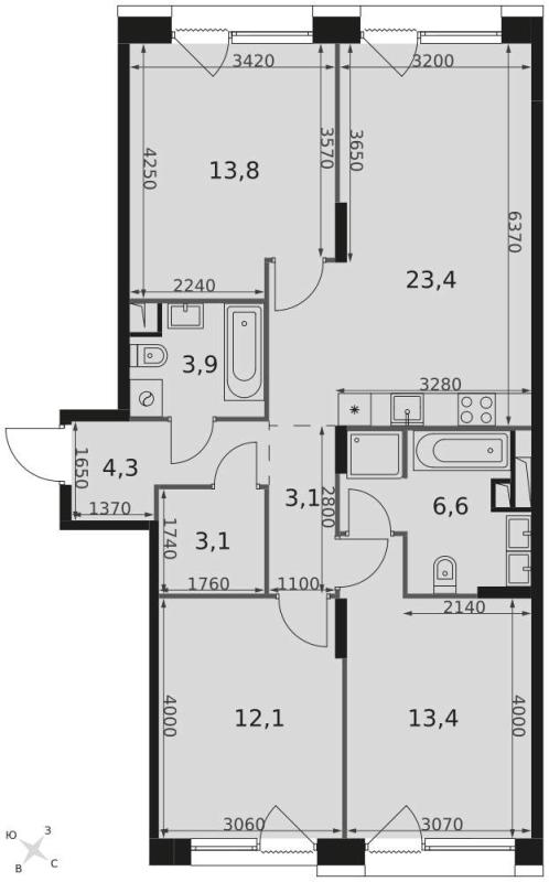3-комн. квартира, 84 м², 5/17 этаж