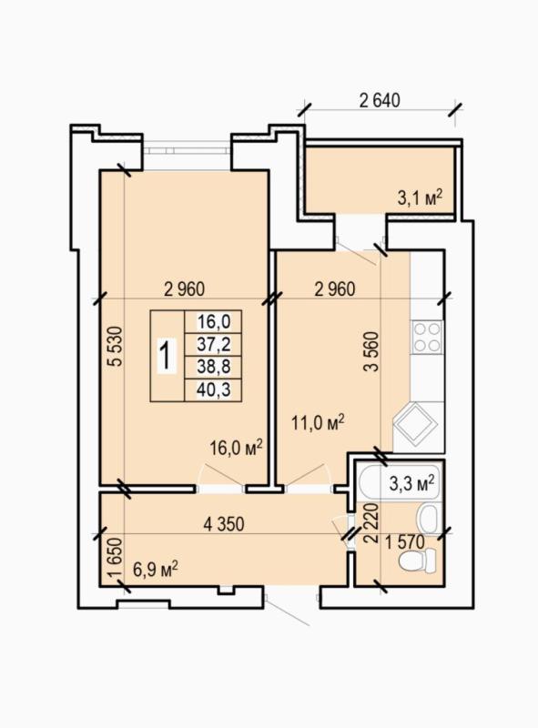 1-комн. квартира, 40 м², 9/10 этаж