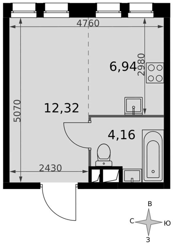 Квартира-Студия, 23 м², 8/15 этаж