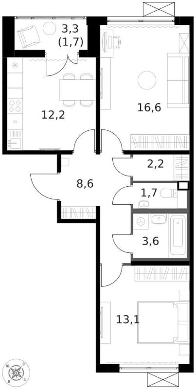 2-комн. квартира, 59 м², 14/14 этаж