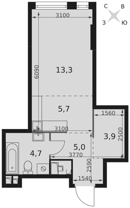 Квартира-Студия, 32 м², 15/29 этаж