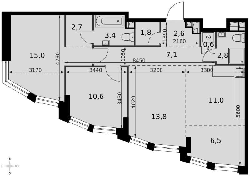 3-комн. квартира, 77 м², 4/29 этаж