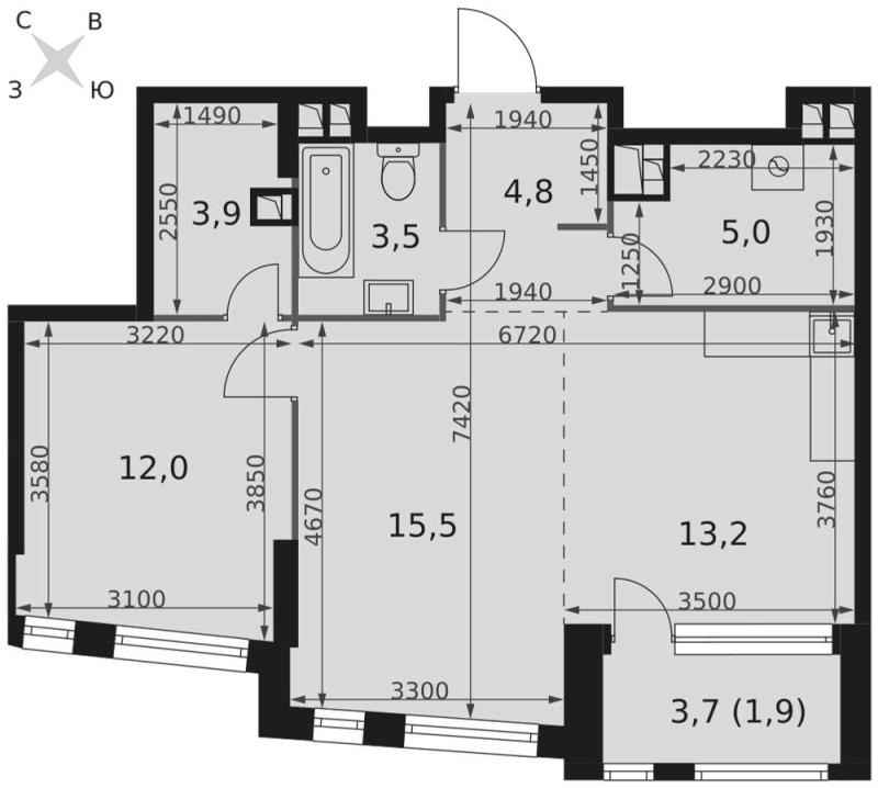 2-комн. квартира, 59 м², 11/29 этаж
